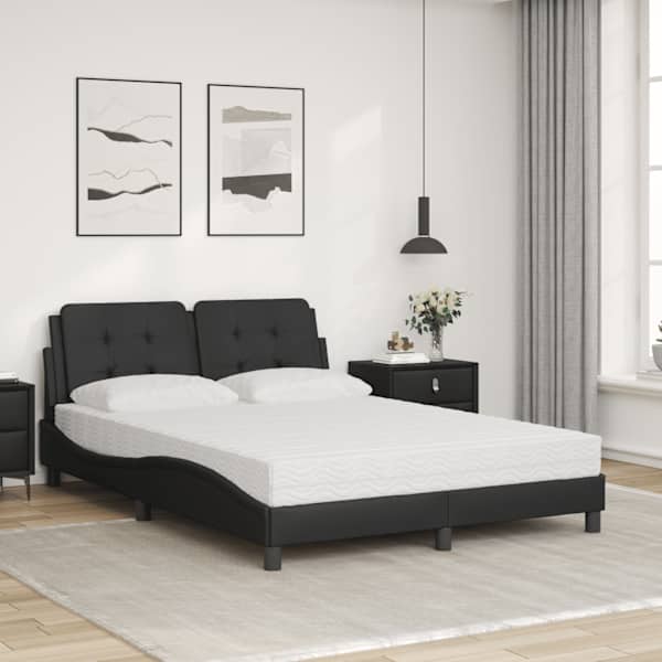 Voodiraam koos poroloonmadratsiga, must, 140 × 200 cm, kunstnahk — mudel 3208866