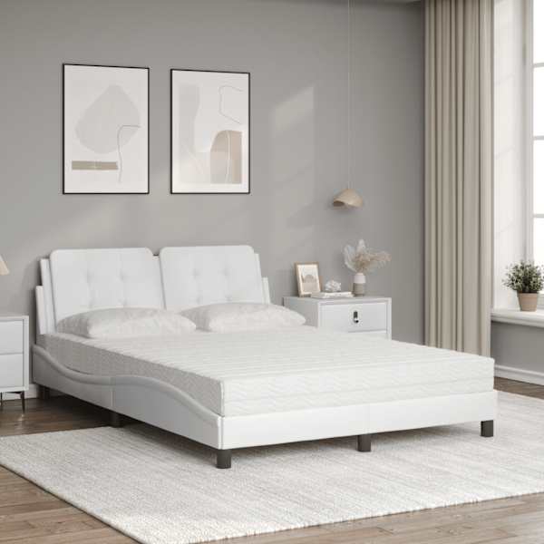 Voodiraam koos poroloonmadratsiga, valge, 140 × 200 cm, kunstnahk — mudel 3208867