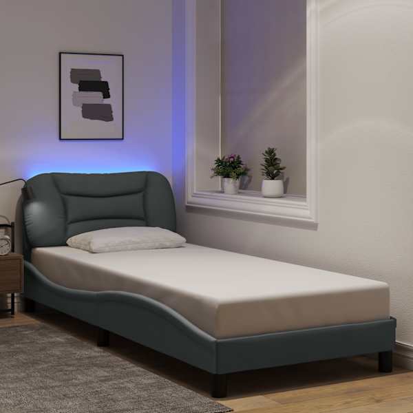 Voodiraam LED-iga ilma madratsita Hvar, helehall, 80 × 200 cm, kangas