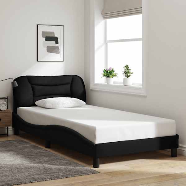 LED-valgustusega voodiraam, must, 100 × 200 cm, kangas — mudel 3213685
