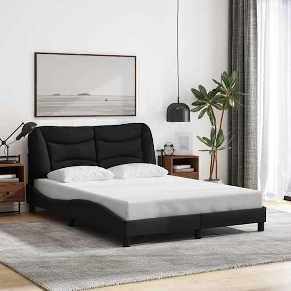 LED-valgustusega voodiraam, must, 120 × 200 cm, kangas — mudel 3213692