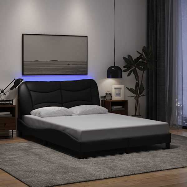 LED-valgustusega voodiraam, must, 120 × 200 cm, kangas — mudel 3213692