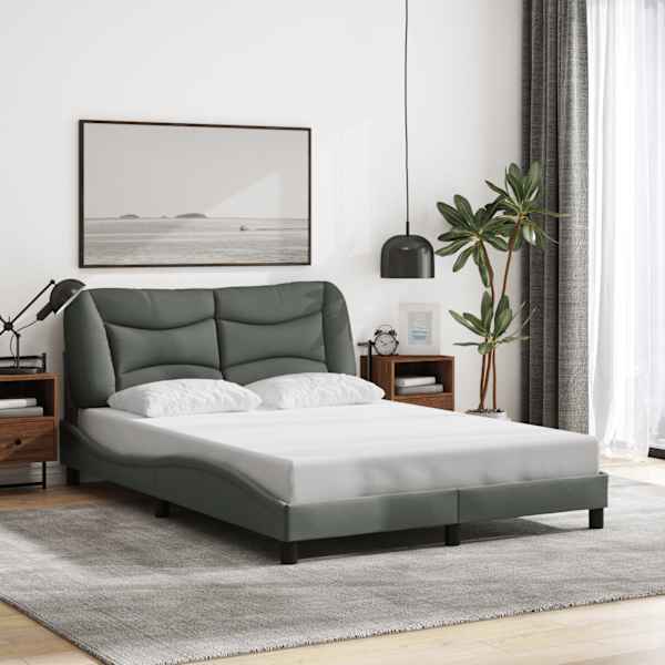 LED-valgustusega voodiraam, tumehall, 140 × 190 cm, kangas — mudel 3213698
