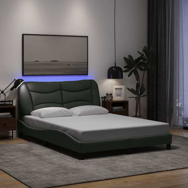 LED-valgustusega voodiraam, tumehall, 140 × 190 cm, kangas — mudel 3213698
