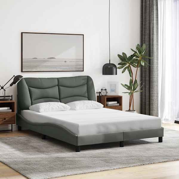 LED-valgustusega voodiraam, tumehall, 140 × 200 cm, kangas — mudel 3213705