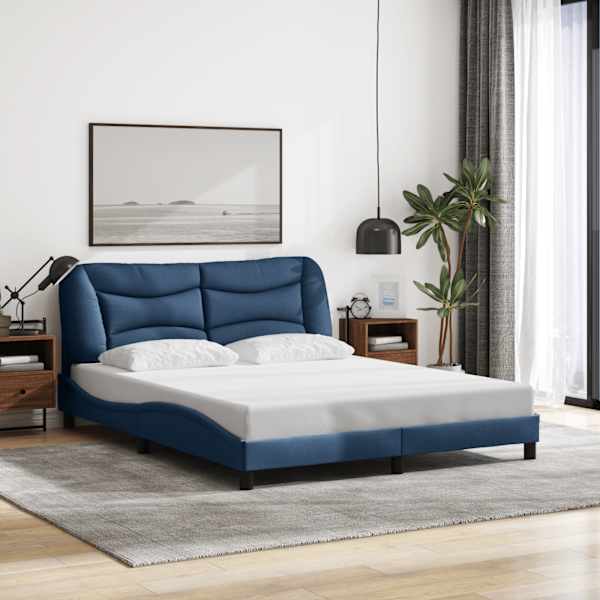 LED-valgustusega voodiraam, sinine, 160 × 200 cm, kangas — mudel 3213717