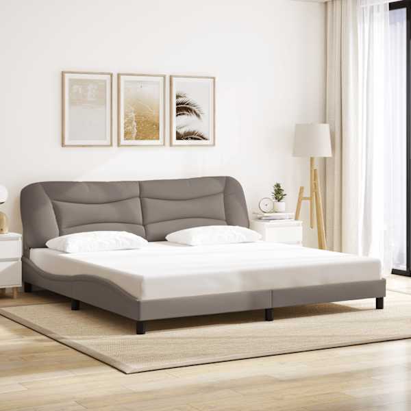 LED-valgustusega voodiraam, pruunikashall, 200 × 200 cm, kangas — mudel 3213729