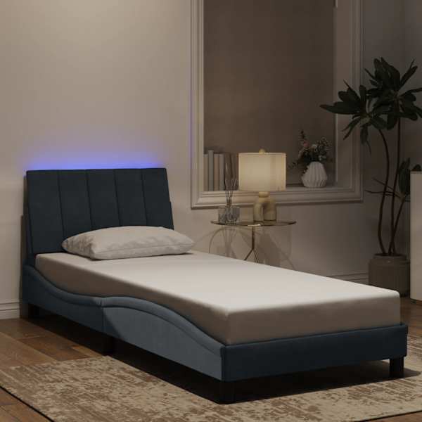 LED-valgustusega voodiraam, tumehall, 80 × 200 cm, samet — mudel 3213746