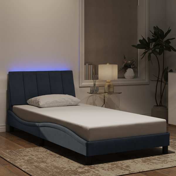LED-valgustusega voodiraam, tumehall, 100 × 200 cm, samet — mudel 3213764