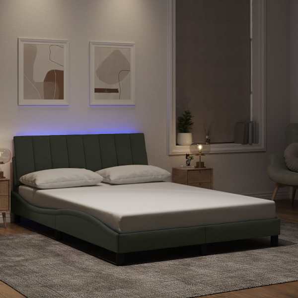 LED-valgustusega voodiraam, helehall, 120 × 200 cm, samet — mudel 3213769