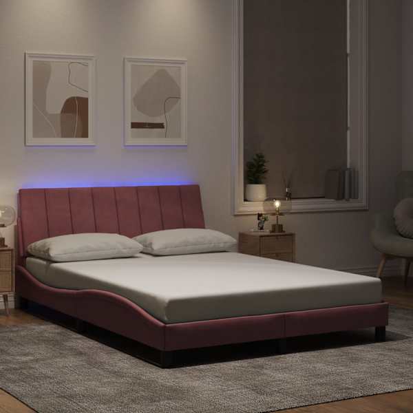 LED-valgustusega voodiraam, roosa, 120 × 200 cm, samet — mudel 3213774