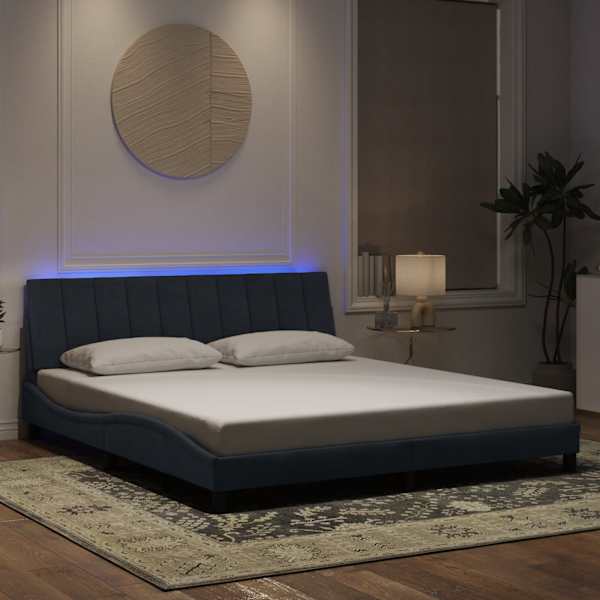 LED-valgustusega voodiraam, tumehall, 180 × 200 cm, samet — mudel 3213794