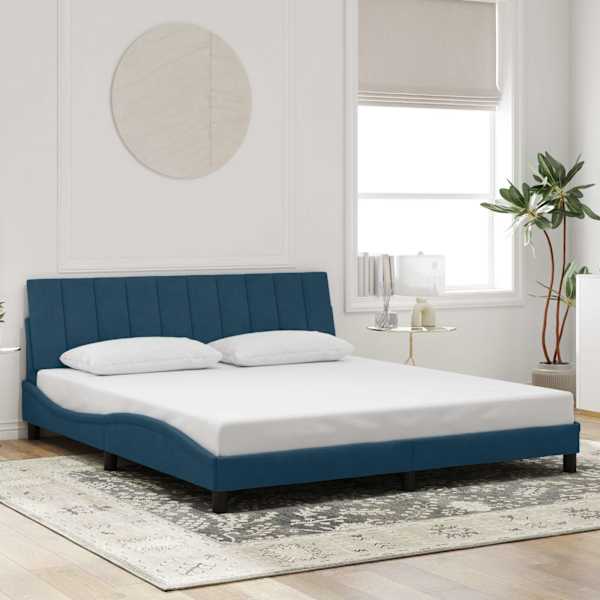LED-valgustusega voodiraam, sinine, 180 × 200 cm, samet — mudel 3213797