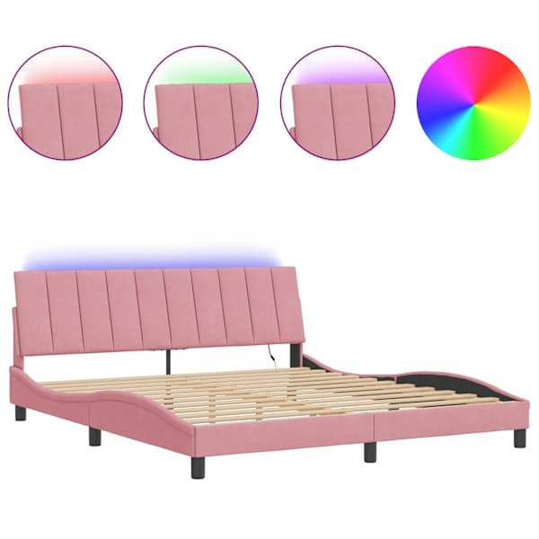 LED-valgustusega voodiraam, roosa, 180 × 200 cm, samet — mudel 3213798