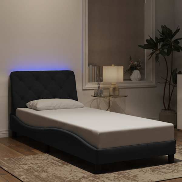 LED-valgustusega voodiraam, must, 80 × 200 cm, samet