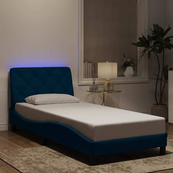 LED-valgustusega voodiraam, sinine, 80 × 200 cm, samet