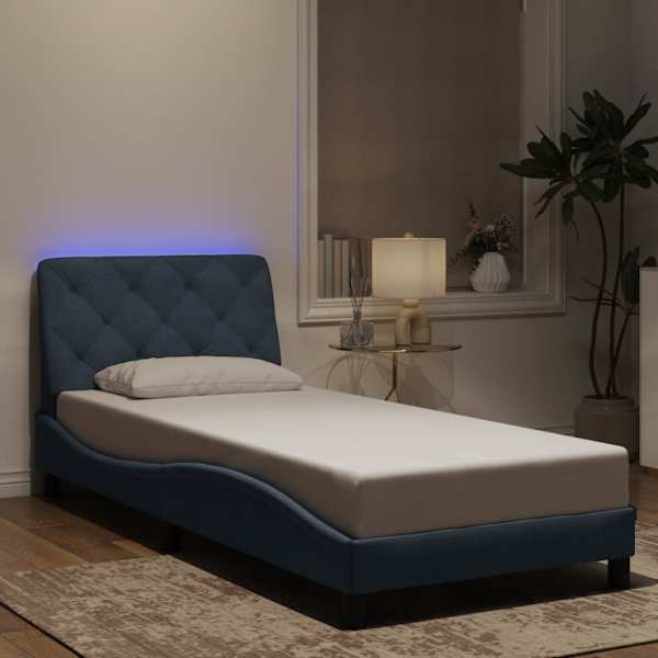 LED-valgustusega voodiraam, tumehall, 90 × 200 cm, samet — mudel 3213832