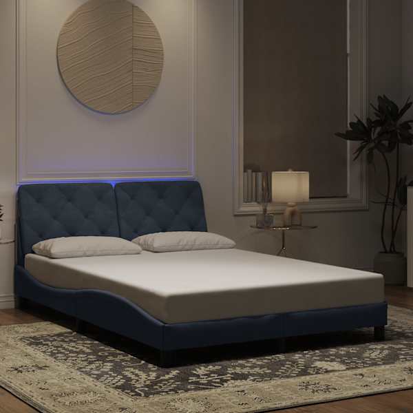 LED-valgustusega voodiraam, tumehall, 120 × 200 cm, samet — mudel 3213844