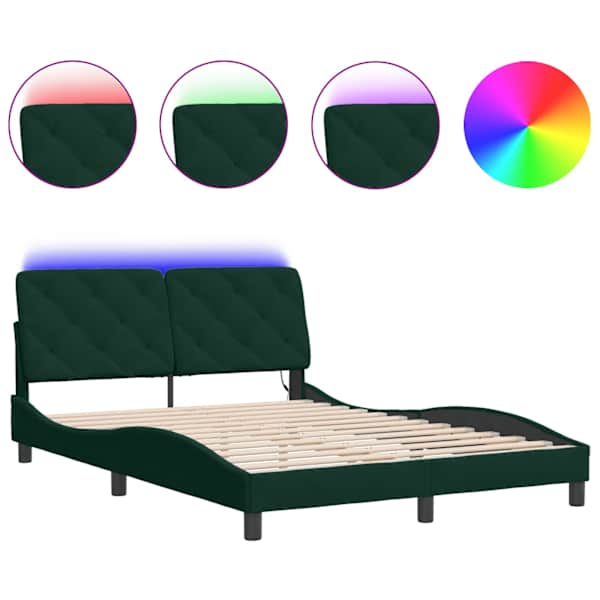 LED-valgustusega voodiraam, tumeroheline, 140 × 190 cm, samet — mudel 3213852