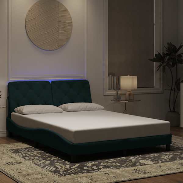 LED-valgustusega voodiraam, tumeroheline, 140 × 200 cm, samet — mudel 3213858