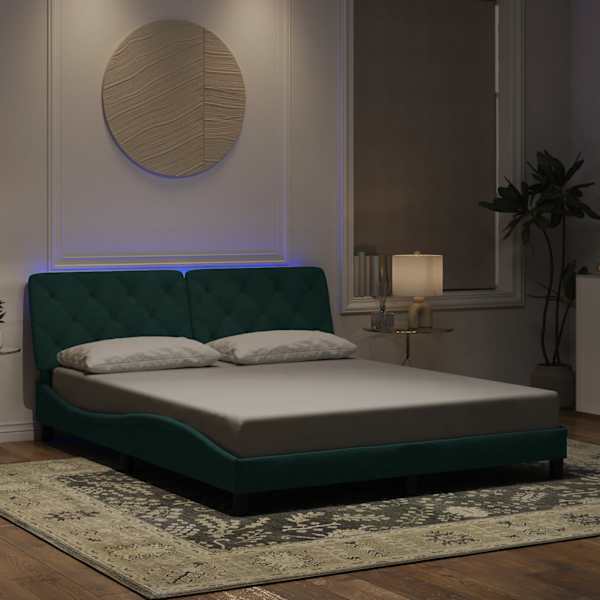 LED-valgustusega voodiraam, tumeroheline, 160 × 200 cm, samet — mudel 3213864