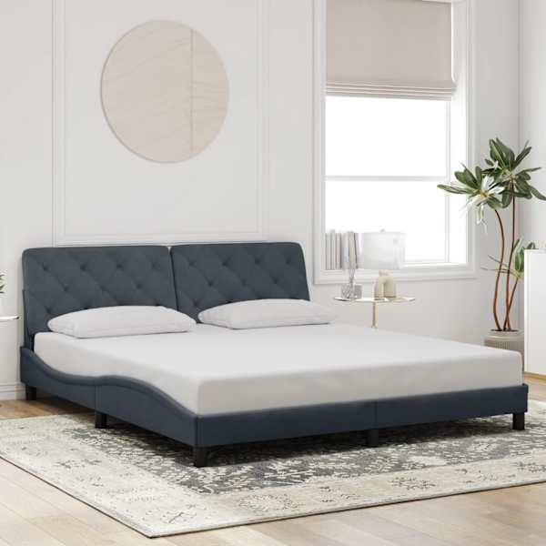 LED-valgustusega voodiraam, tumehall, 180 × 200 cm, samet — mudel 3213868