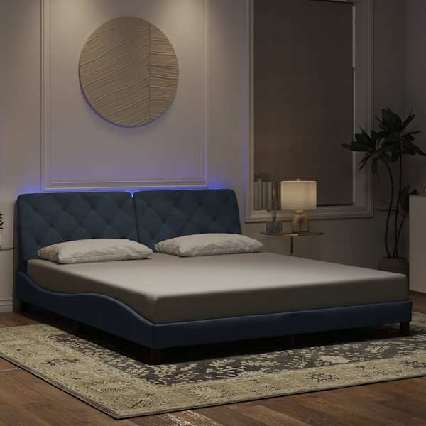 LED-valgustusega voodiraam, tumehall, 180 × 200 cm, samet — mudel 3213868