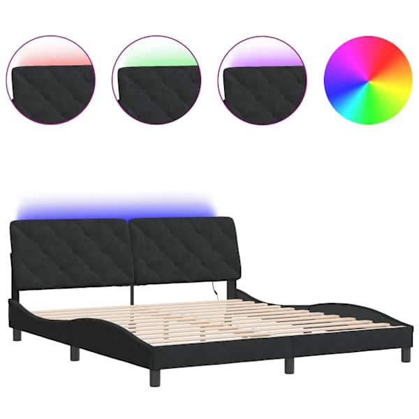 LED-valgustusega voodiraam, must, 180 × 200 cm, samet — mudel 3213869