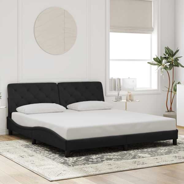LED-valgustusega voodiraam, must, 180 × 200 cm, samet — mudel 3213869