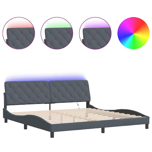 LED-valgustusega voodiraam, tumehall, 200 × 200 cm, samet — mudel 3213874