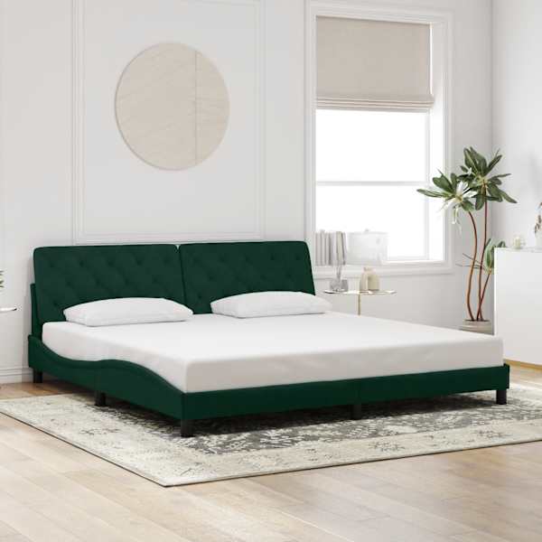 LED-valgustusega voodiraam, tumeroheline, 200 × 200 cm, samet — mudel 3213876