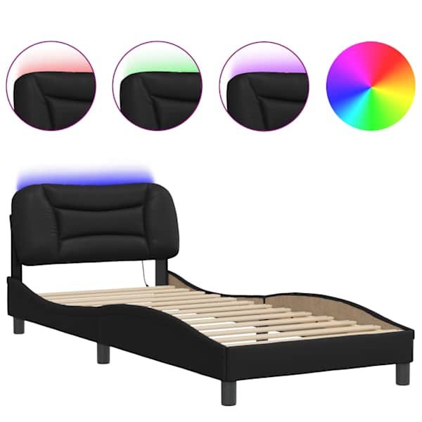 LED-valgustusega voodiraam, must, 90 × 190 cm — mudel 3213899