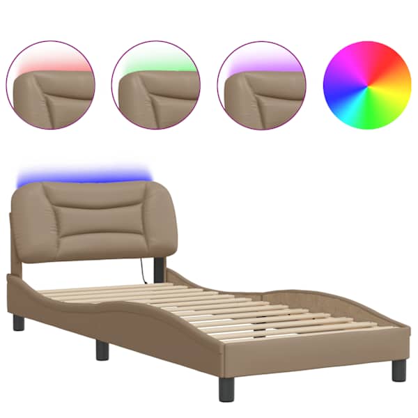 LED-valgustusega voodiraam, cappuccino, 90 × 190 cm — mudel 3213903