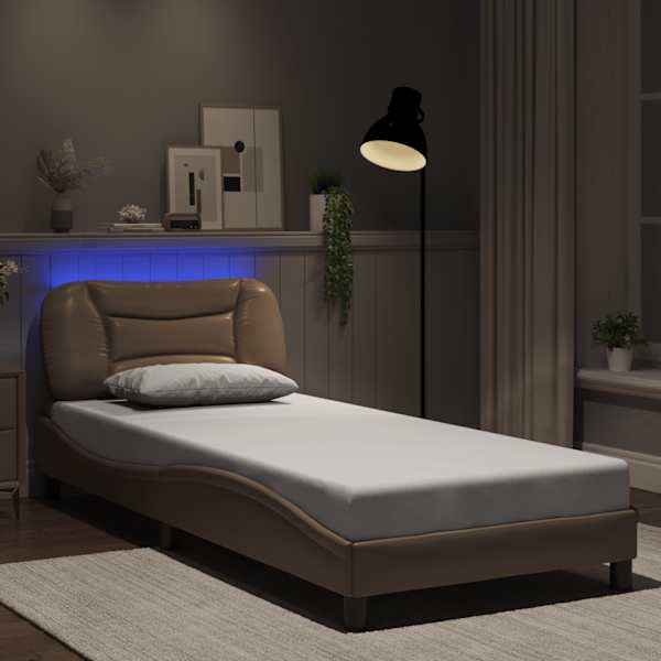 LED-valgustusega voodiraam, cappuccino, 90 × 190 cm — mudel 3213903