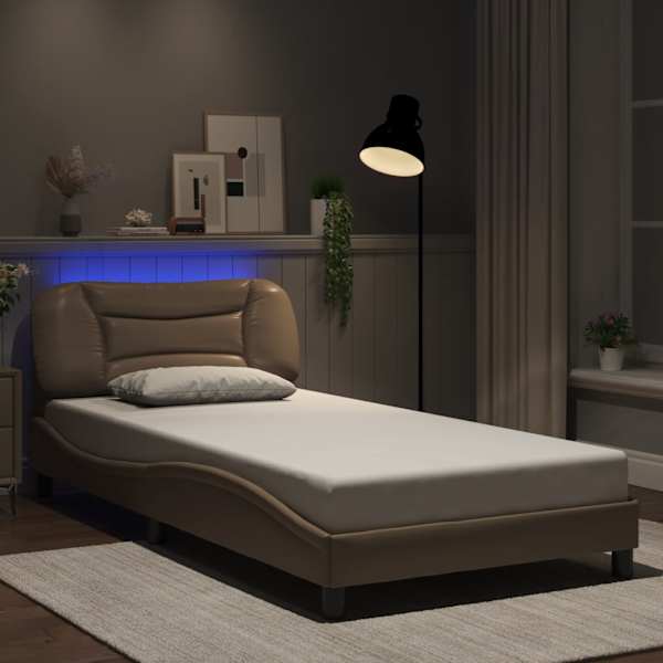 LED-valgustusega voodiraam, cappuccino, 100 × 200 cm — mudel 3213917