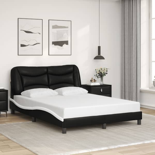 LED-valgustusega voodiraam, must ja valge, 140 × 190 cm — mudel 3213932