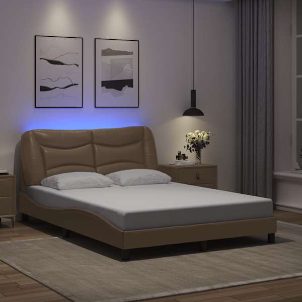 LED-valgustusega voodiraam, cappuccino, 140 × 200 cm — mudel 3213938