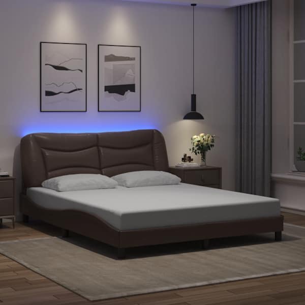LED-valgustusega voodiraam, pruun, 160 × 200 cm — mudel 3213943