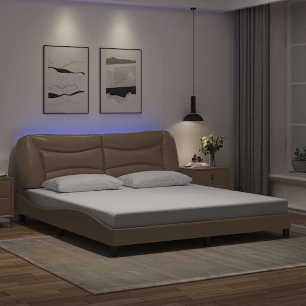 LED-valgustusega voodiraam, cappuccino, 180 × 200 cm — mudel 3213952