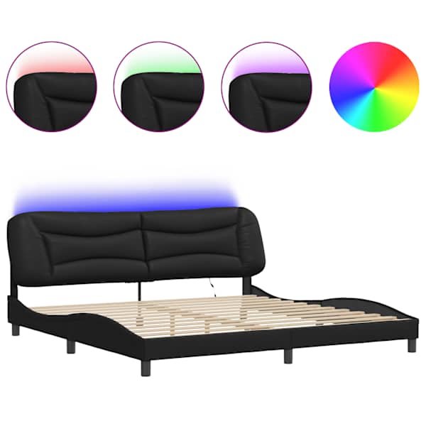 LED-valgustusega voodiraam, must, 200 × 200 cm — mudel 3213955