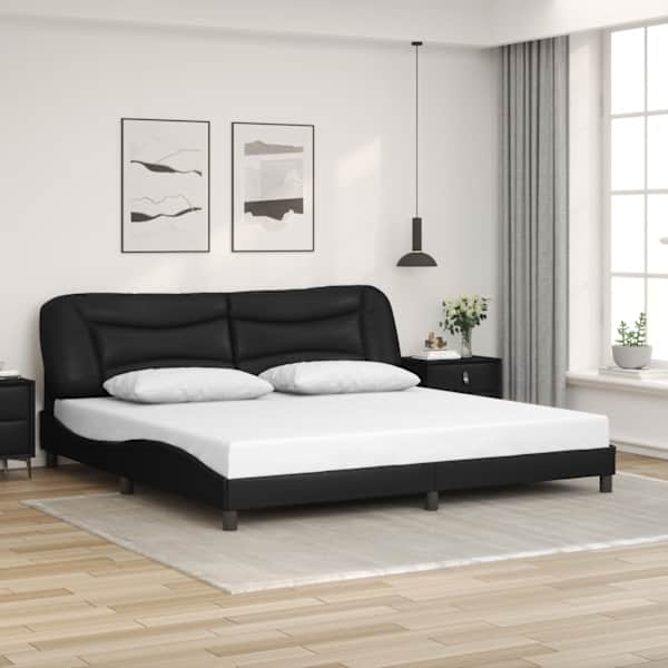LED-valgustusega voodiraam, must, 200 × 200 cm — mudel 3213955