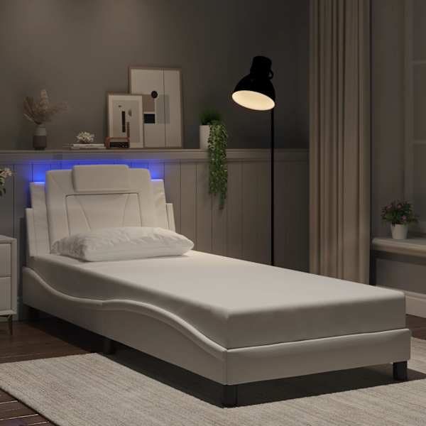 LED-valgustusega voodiraam, valge, 90 × 200 cm — mudel 3213995