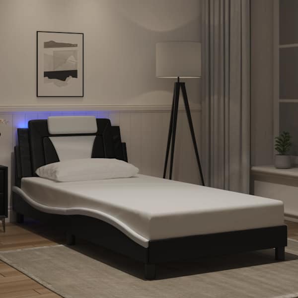 LED-valgustusega voodiraam, must ja valge, 100 × 200 cm — mudel 3214006