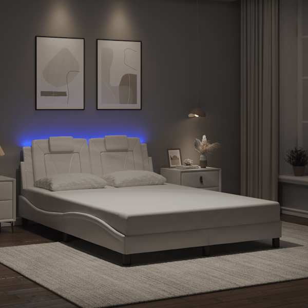 LED-valgustusega voodiraam, valge, 120 × 200 cm — mudel 3214009