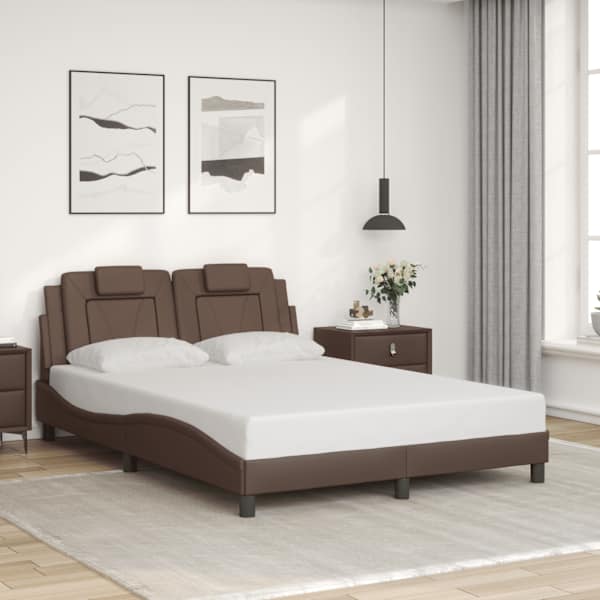 LED-valgustusega voodiraam, pruun, 140 × 190 cm — mudel 3214017