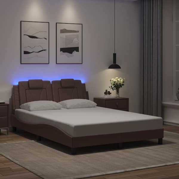 LED-valgustusega voodiraam, pruun, 140 × 190 cm — mudel 3214017