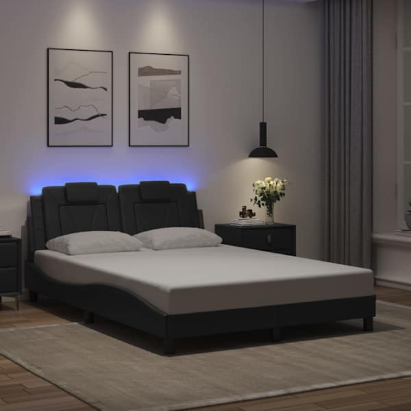 LED-valgustusega voodiraam, must, 140 × 200 cm — mudel 3214022