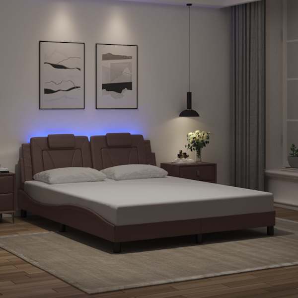 LED-valgustusega voodiraam, pruun, 160 × 200 cm — mudel 3214031