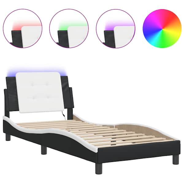 LED-valgustusega voodiraam, must ja valge, 90 × 190 cm — mudel 3214080