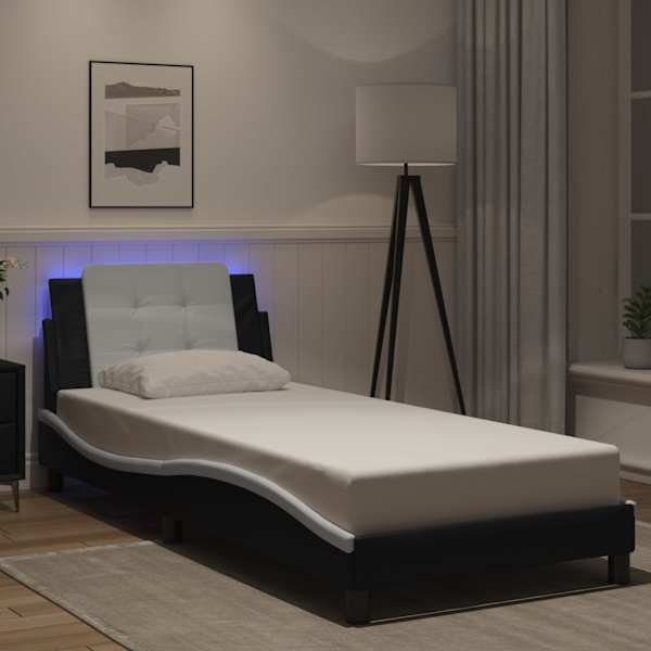 LED-valgustusega voodiraam, must ja valge, 100 × 200 cm — mudel 3214094